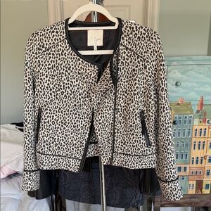 Joie Ivory and Black Leopard-Print Cropped Blazer